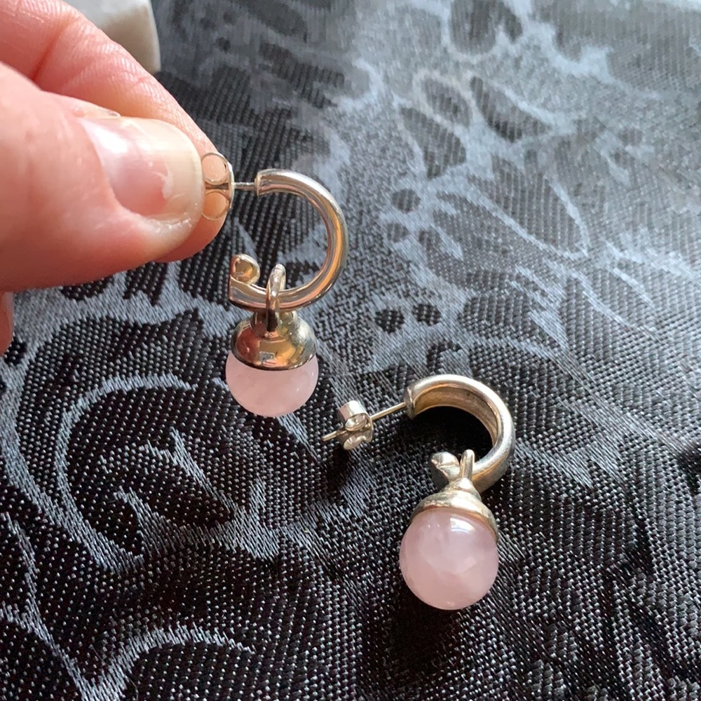 Rose Quartz hoops - Picture 2 of 4